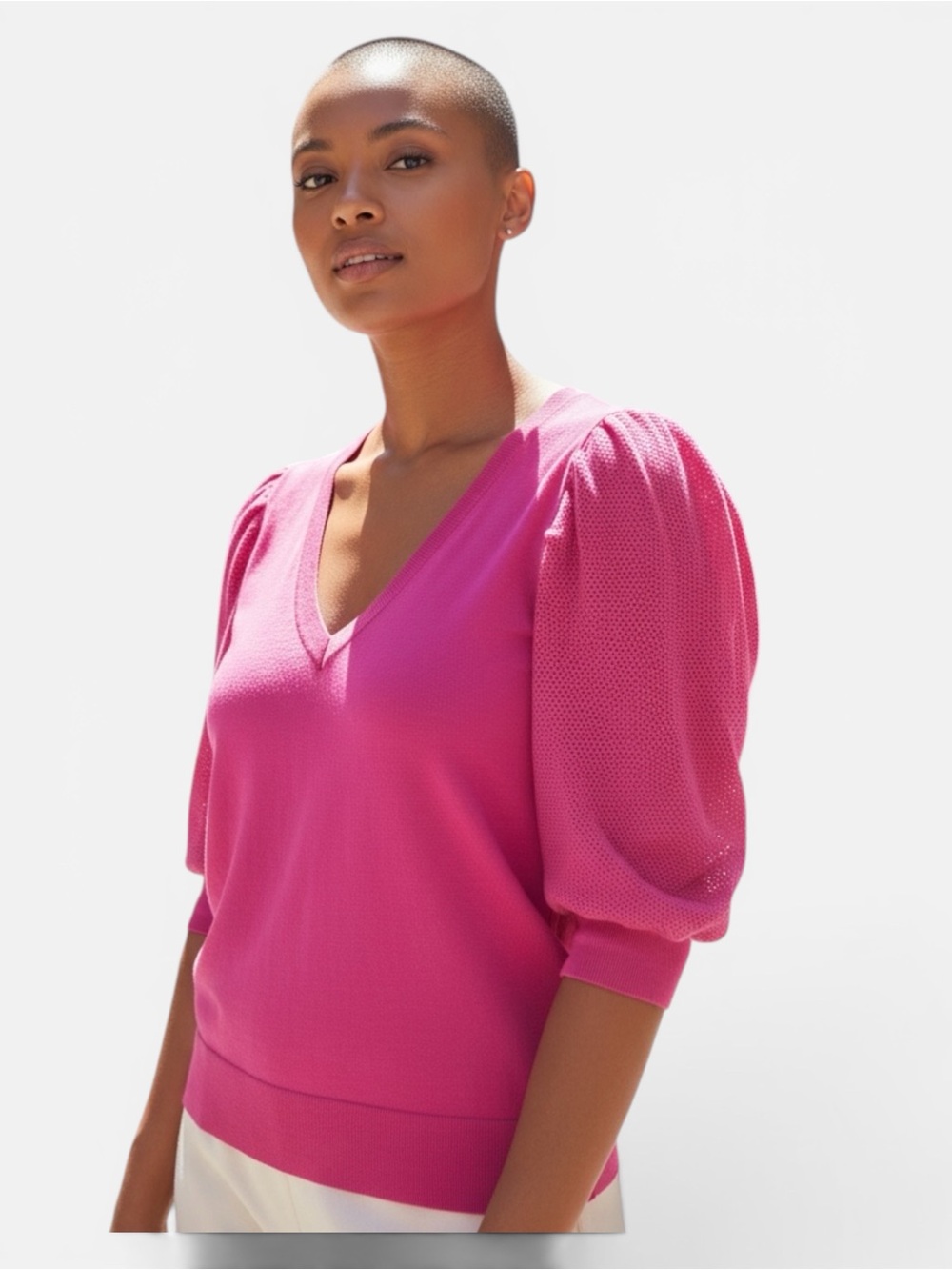DKNY Hot Pink Puff Sleeve Sweater